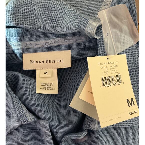 NWT SUSAN BRISTOL sz M light blue linen blend button down blazer jacket - Picture 5 of 8